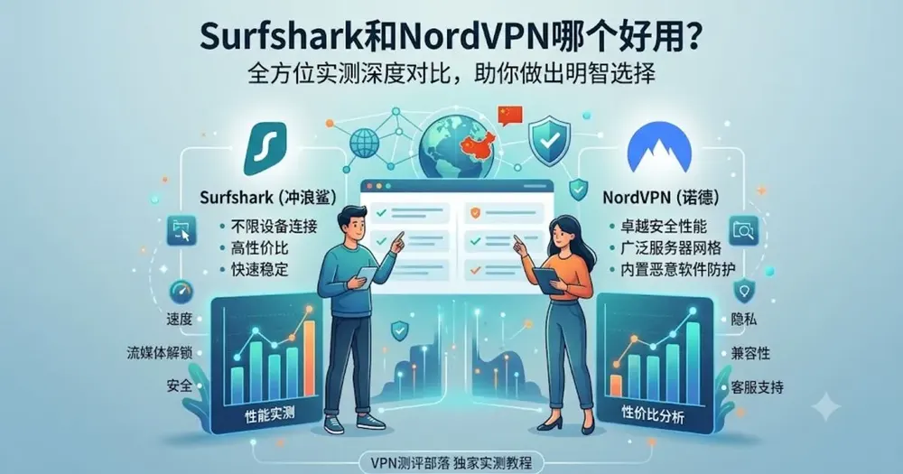 Surfshark和NordVPN哪个好用?深度对比与前五名VPN推荐